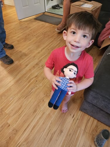 Customer photo review of Dolly® Personalized Crochet Doll with Photo Card