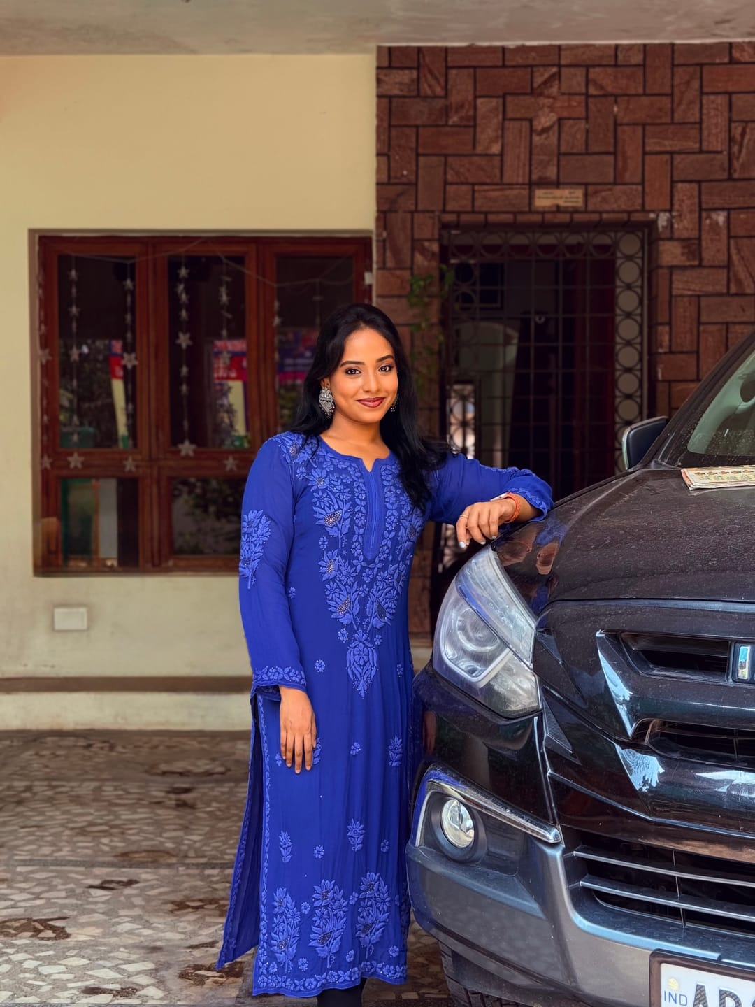 Customer photo review of Red 2 piece Rayon Mukaish set