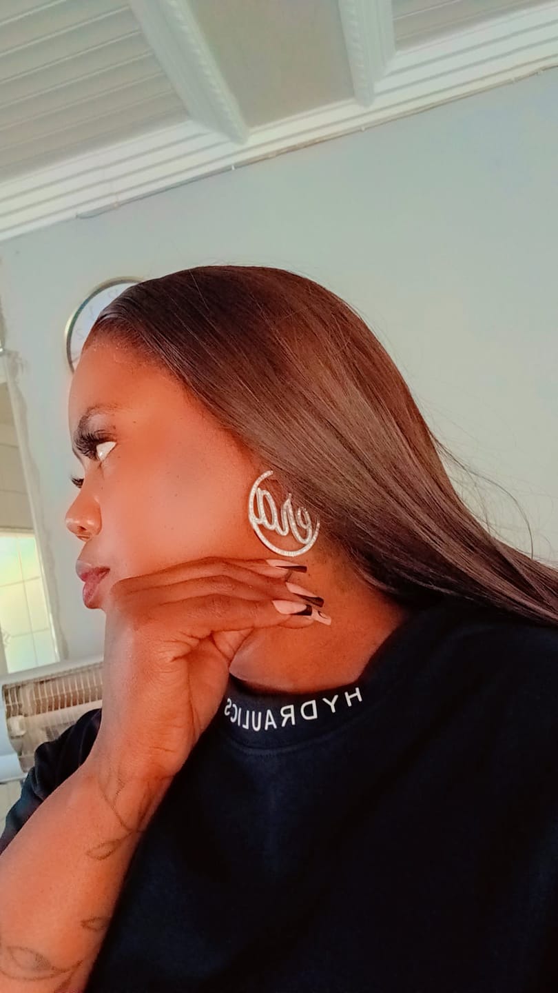 Customer photo review of Silver Luxe Logo Hoops