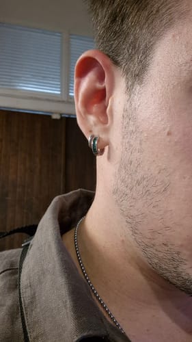 Customer photo review of Emerald Baguette Hoop - Silver