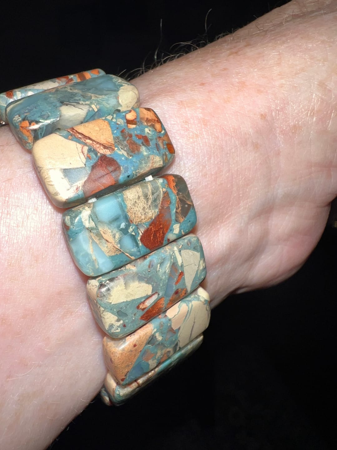 Customer photo review of Earth Tibetan Jasper Stretch Apple Watch Strap
