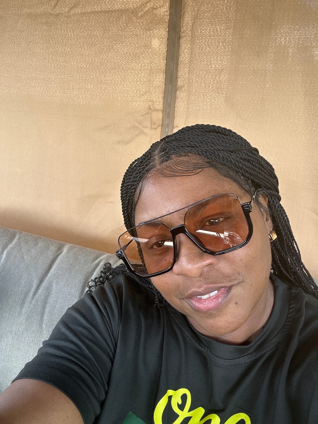 Customer photo review of Tina - Senegalese Mini Twist Braided Wig 14" Full Hand-tied Swiss HD Lace With Curly Ends - Human Baby Hair