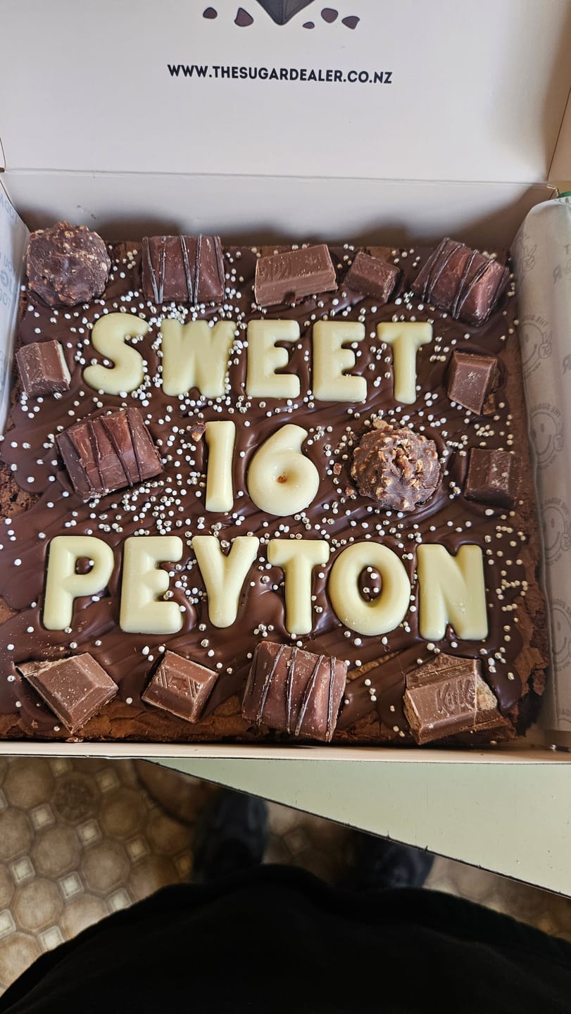 Customer photo review of Custom message chocolate fiend brownie