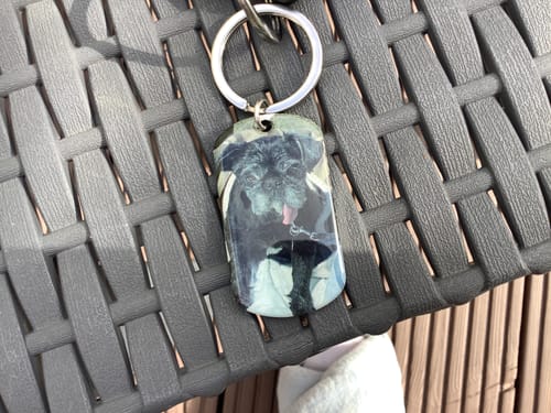 Customer photo review of Personalized Dog Memorial Keychain – Once By My Side Forever In My Heart