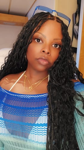 Customer photo review of Bohemian Knotless Braided Wig, Swiss Full Lace, Black Color, Waist Length - READY TO SHIP