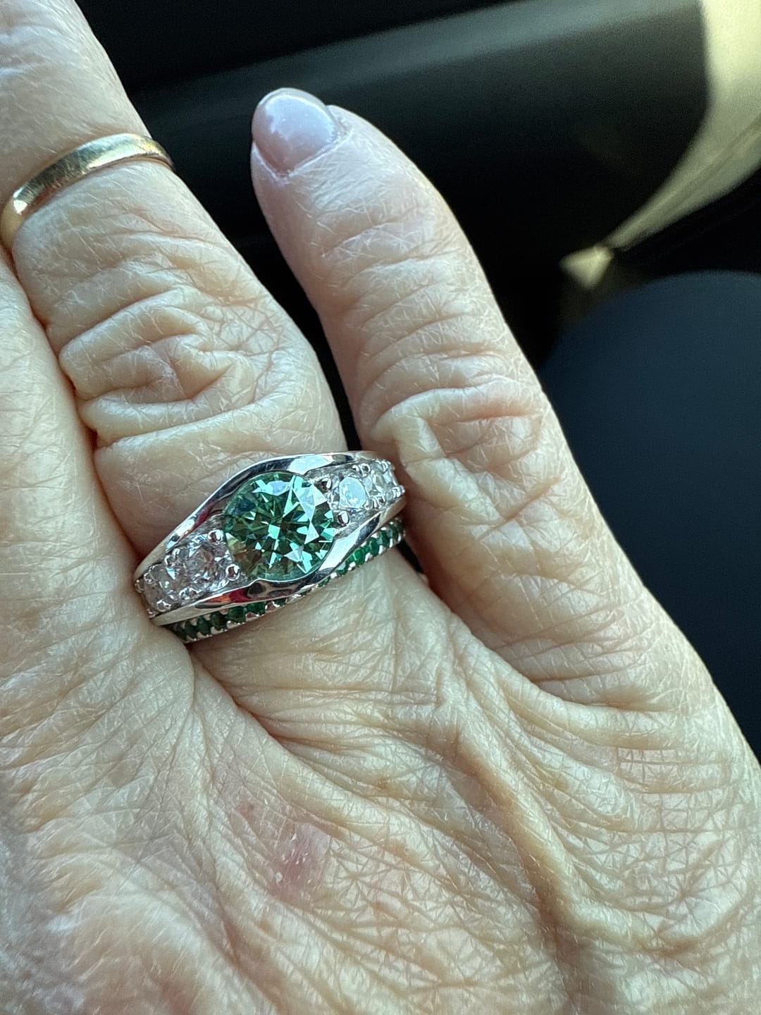 Customer photo review of Bezel Colored Moissanite Channel Euro Shank Pave Engagement Ring