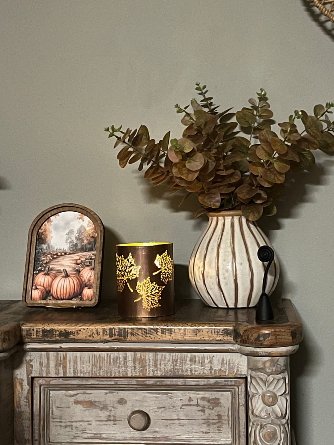 Customer photo review of Bronze Maple Leaf Cutout Lanterns | Fall Candle Holders