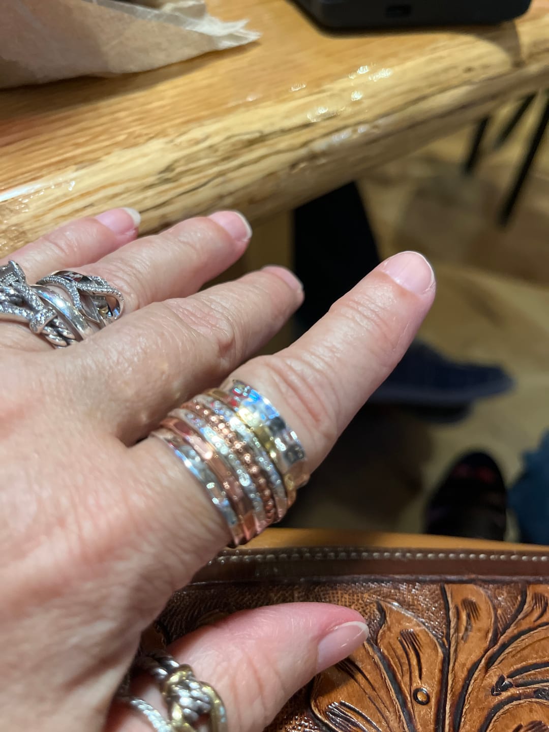 Customer photo review of Two Tone Wide Band Spinner Ring Hammered Sterling Silver