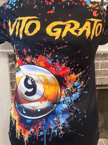 Customer photo review of Funny 9 Ball Pool Colorful Paint Splash Custom Billiard Shirt For Men, Billiard Team Jersey | Black TDM3702