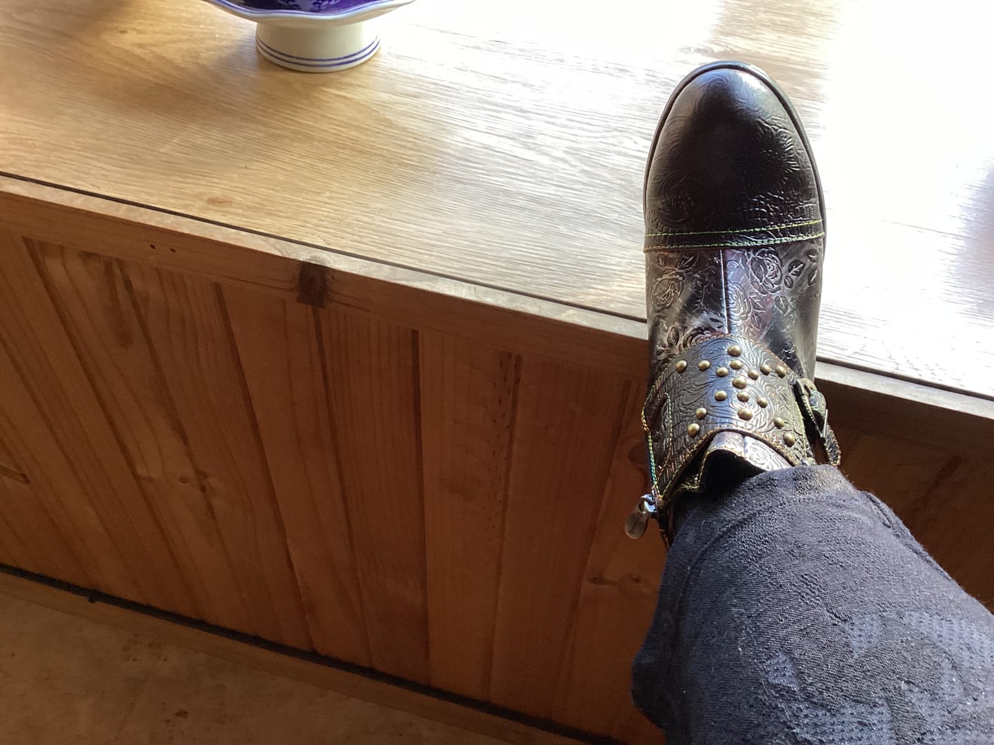 Customer photo review of Vintage Handmade Embossed Rose Flat Boots