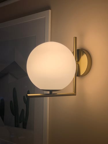 Customer photo review of Antique Brass Blown Opal Glass Globe Wall Light Fixture