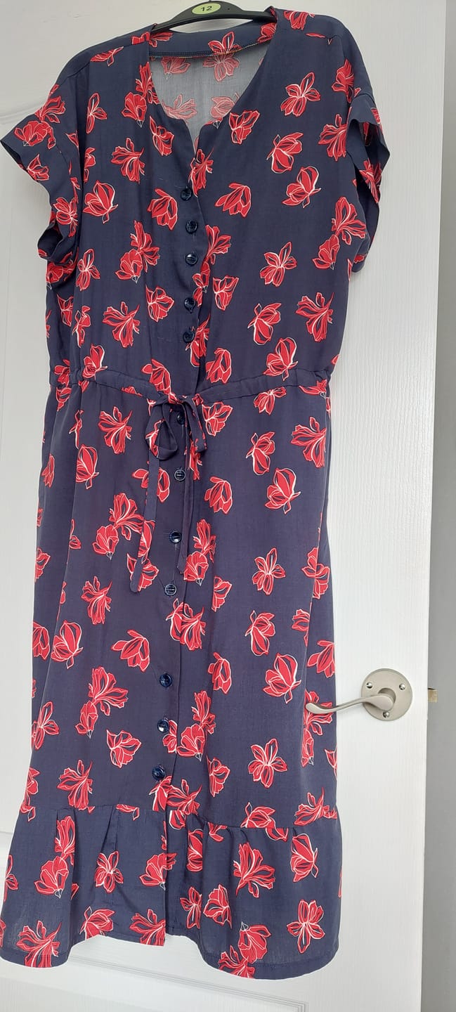 Customer photo review of Red Floral on Navy Viscose Challis Fabric