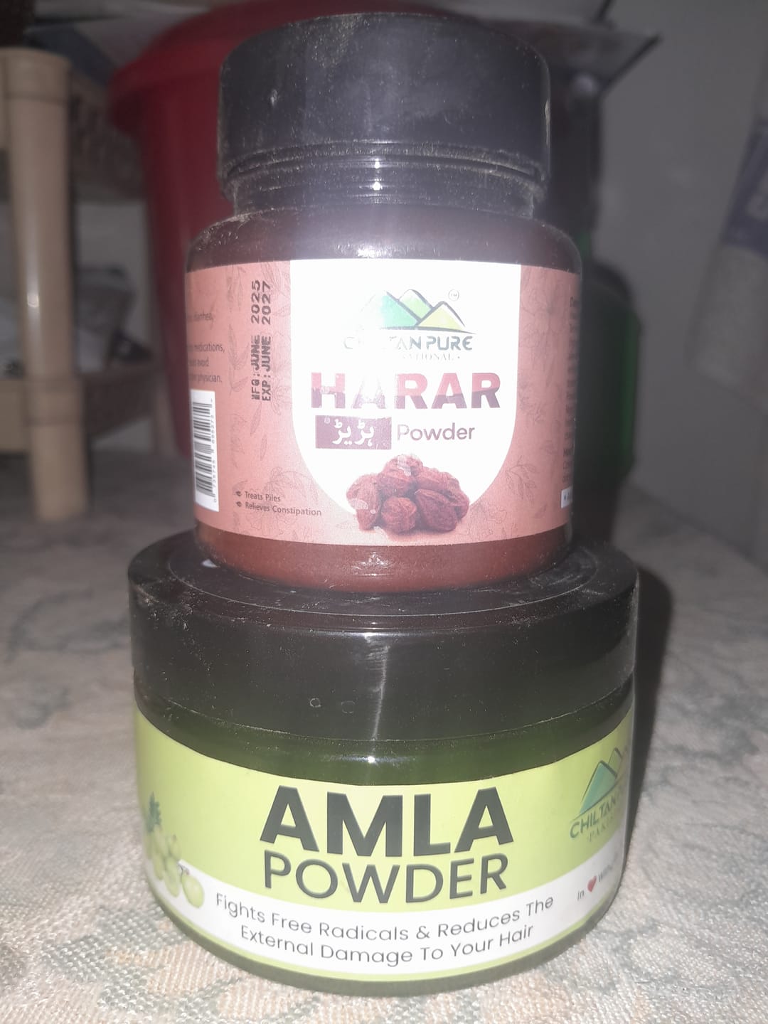 Customer photo review of Amla Powder + Harar Powder -Transforms White Hair To Black, Prevents Premature Greying, Strengthens Hair Follicles, Giving Shiny Black Hairs!