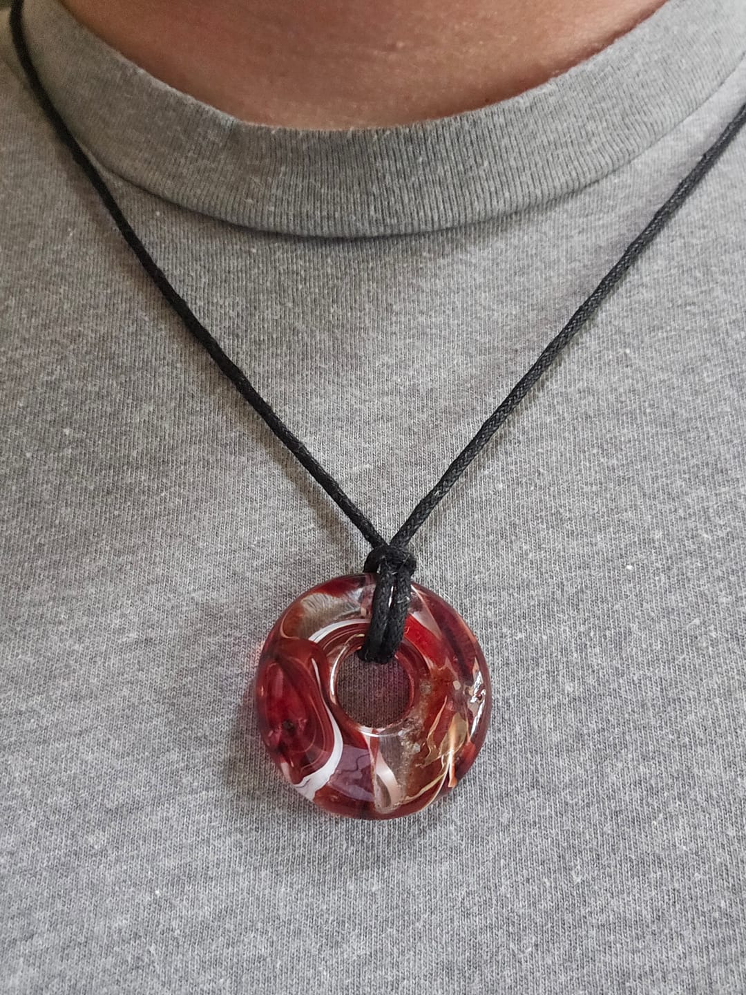Customer photo review of Taffy Confetti Halo Pendant with Infused Cremation Ashes