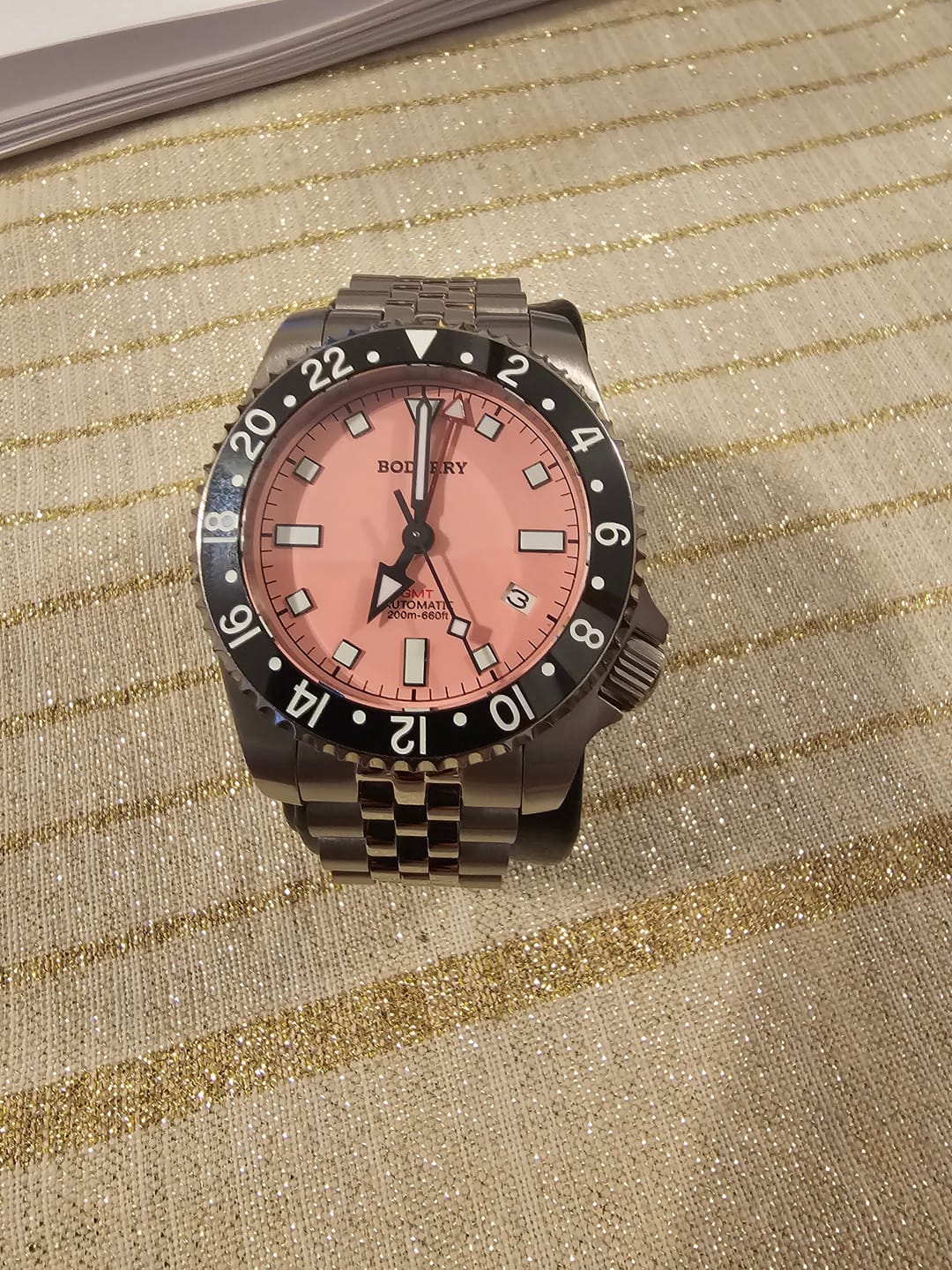 Customer photo review of ADMIRAL GMT - 200M Waterproof Titanium Automatic Diver Watch | Pink-(Ceramic Bezel)