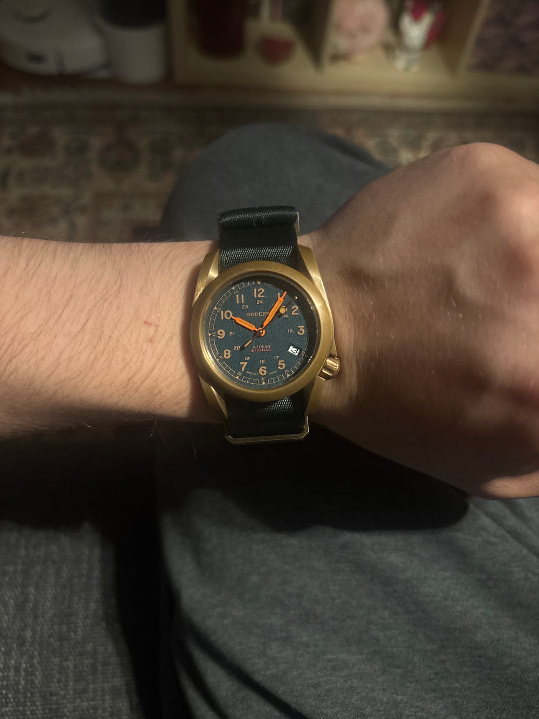Customer photo review of VOYAGER - 100M Waterproof Bronze Automatic Field Watch | Sandstone Green