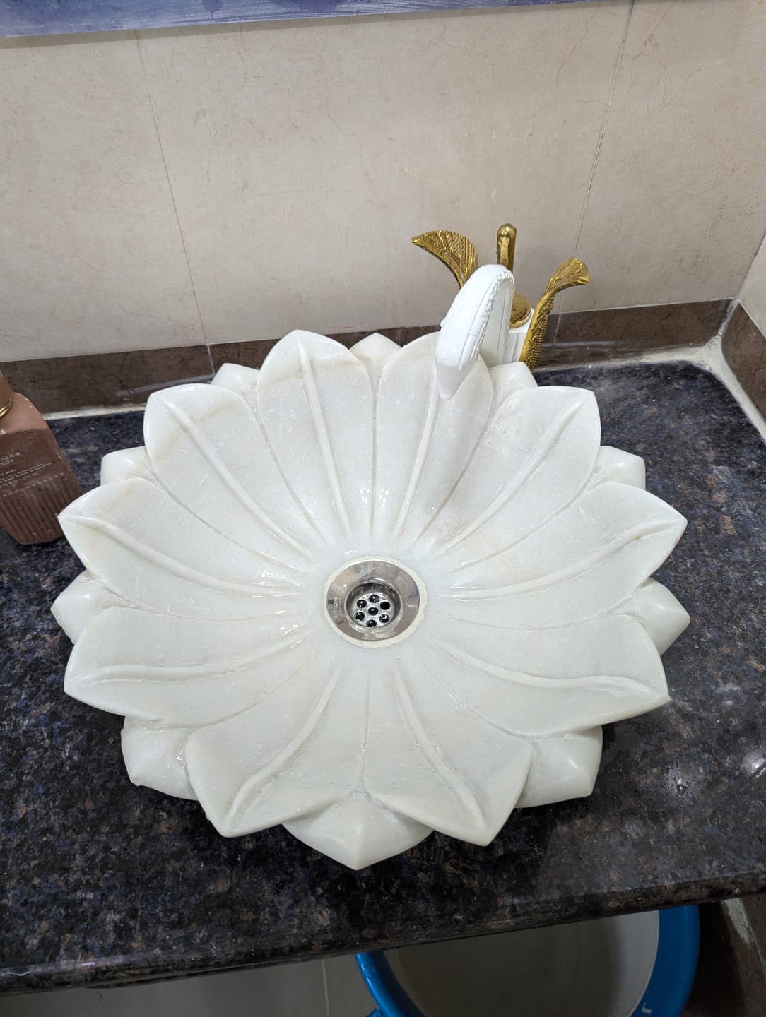 Customer photo review of White Marble Floral Wash Basin Sink