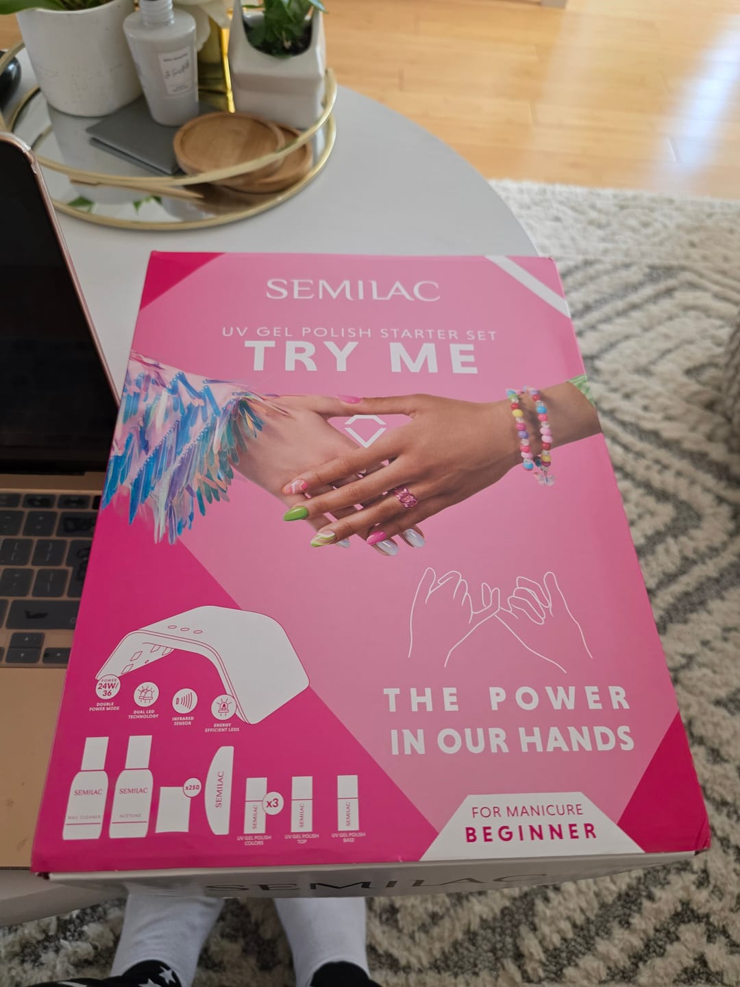 Customer photo review of Semilac UV Gel Polish Starter Set TRY ME 36W Lamp - 3 Full Size Colours Included!
