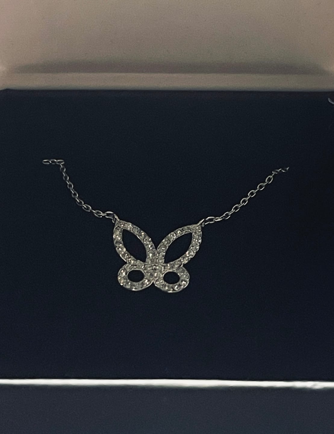 Customer photo review of Maxine 18k White Gold Plated Butterfly Necklace with Swarovski Crystals