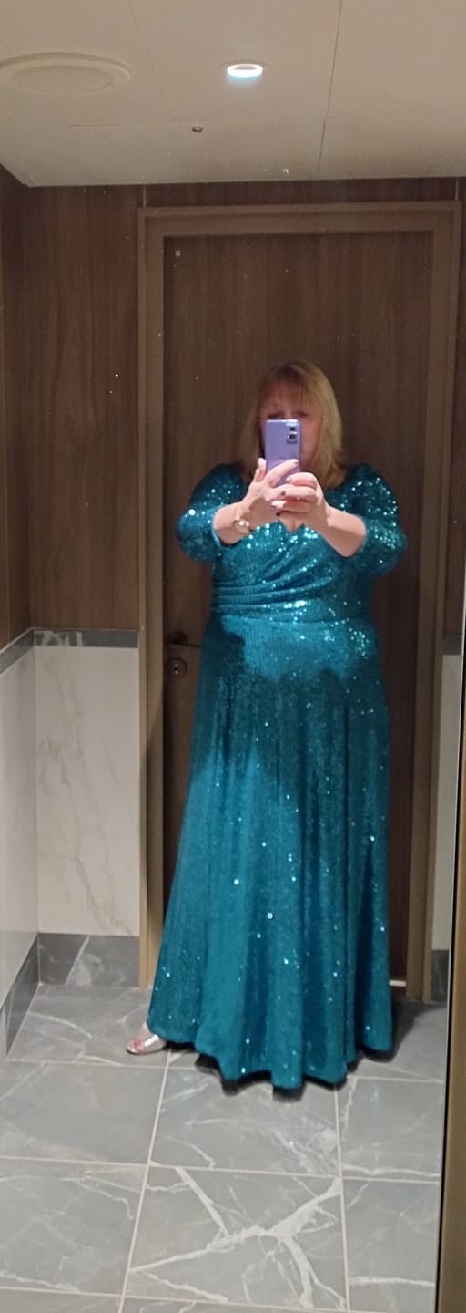 Customer photo review of Restock  - Aqua Sequin 'Swing' Dress