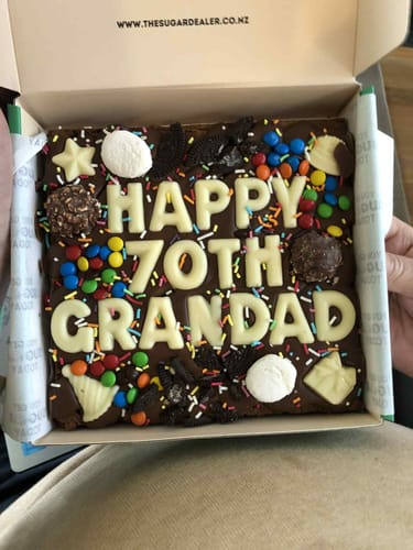 Customer photo review of Custom message birthday brownie