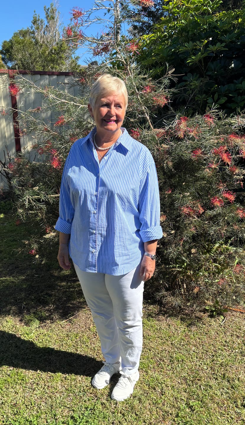 Customer photo review of Hayley Classic Shirt - Blue/White Stripe