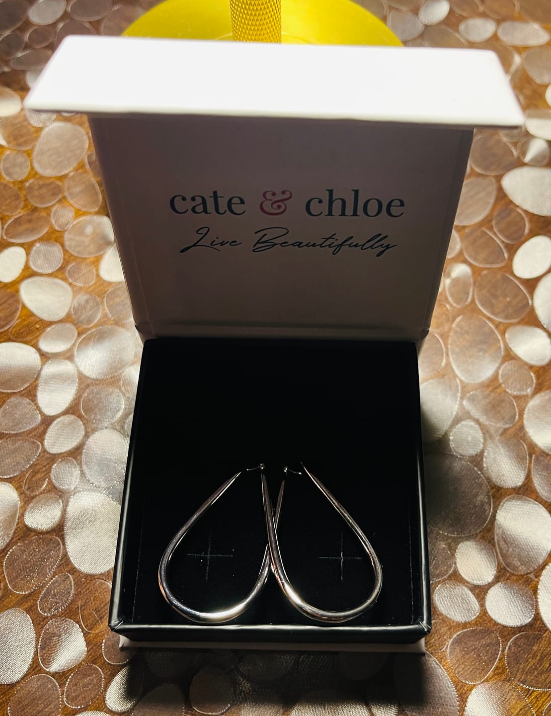 Customer photo review of Beatrice 18k White Gold Plated 24mm U-Shaped Hoop Earrings