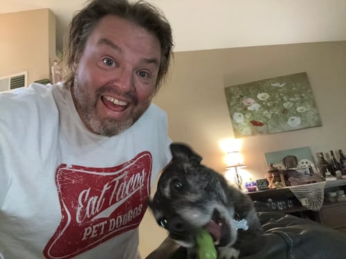 Customer photo review of Eat Tacos Pet Dogs Old School Tee (front Print)