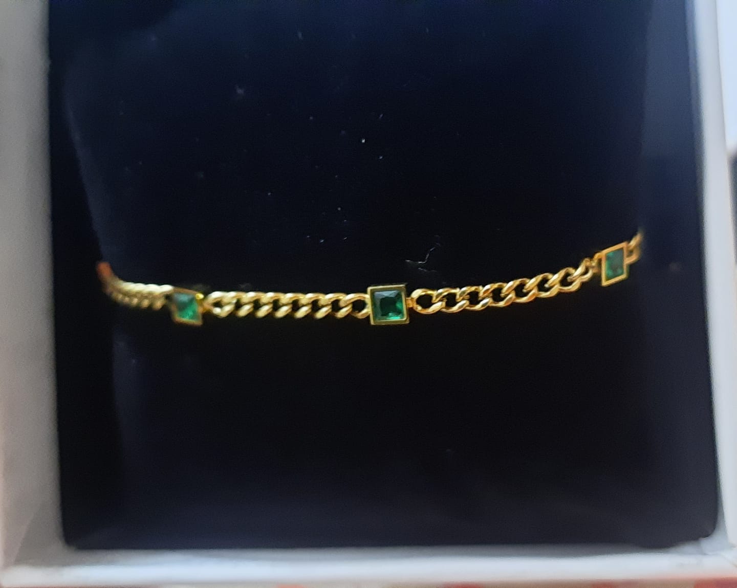 Customer photo review of Gold Green Gem Chain Bracelet