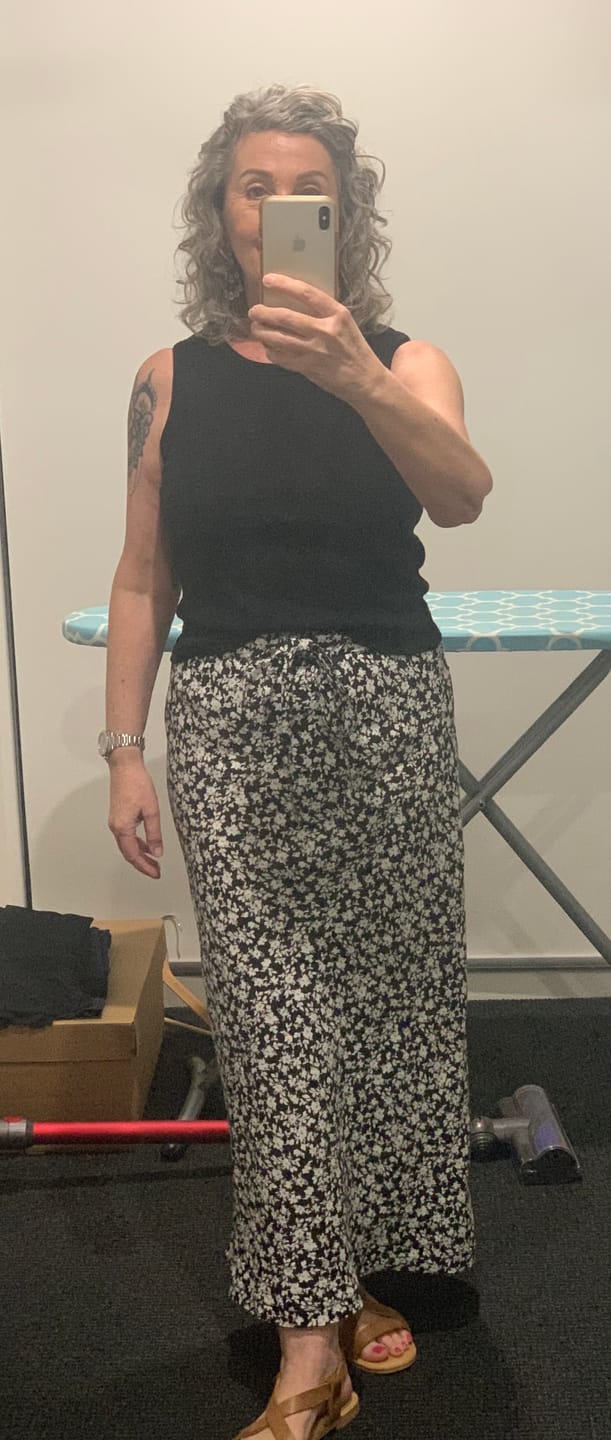 Customer photo review of anthea skirt - black floral linen