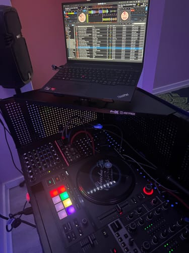 Customer photo review of ProX XF-CSB X2, Set of 2 Aluminum Corner Shelves for DJ Facade - Black