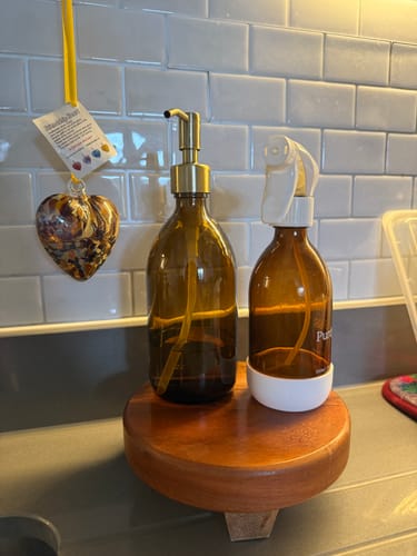 Customer photo review of Amber Glass Bottle with Stainless Steel Pump