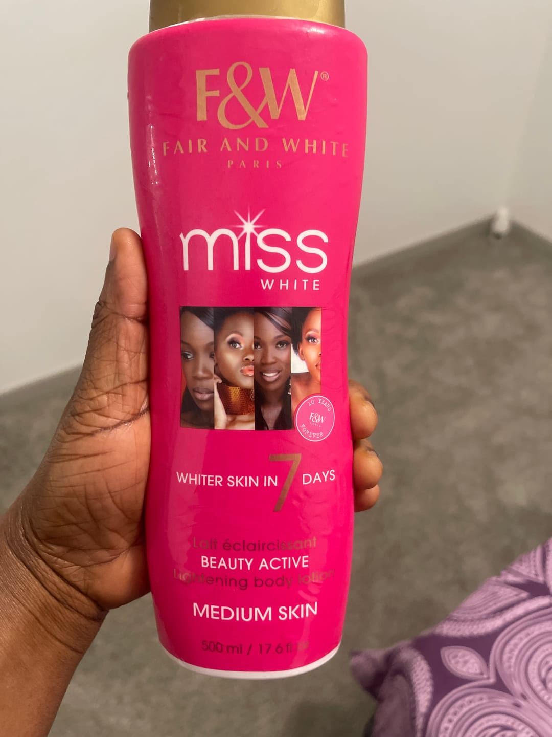 Customer photo review of Fair and White Miss White Body Lightening Lotion 7 days 500ml