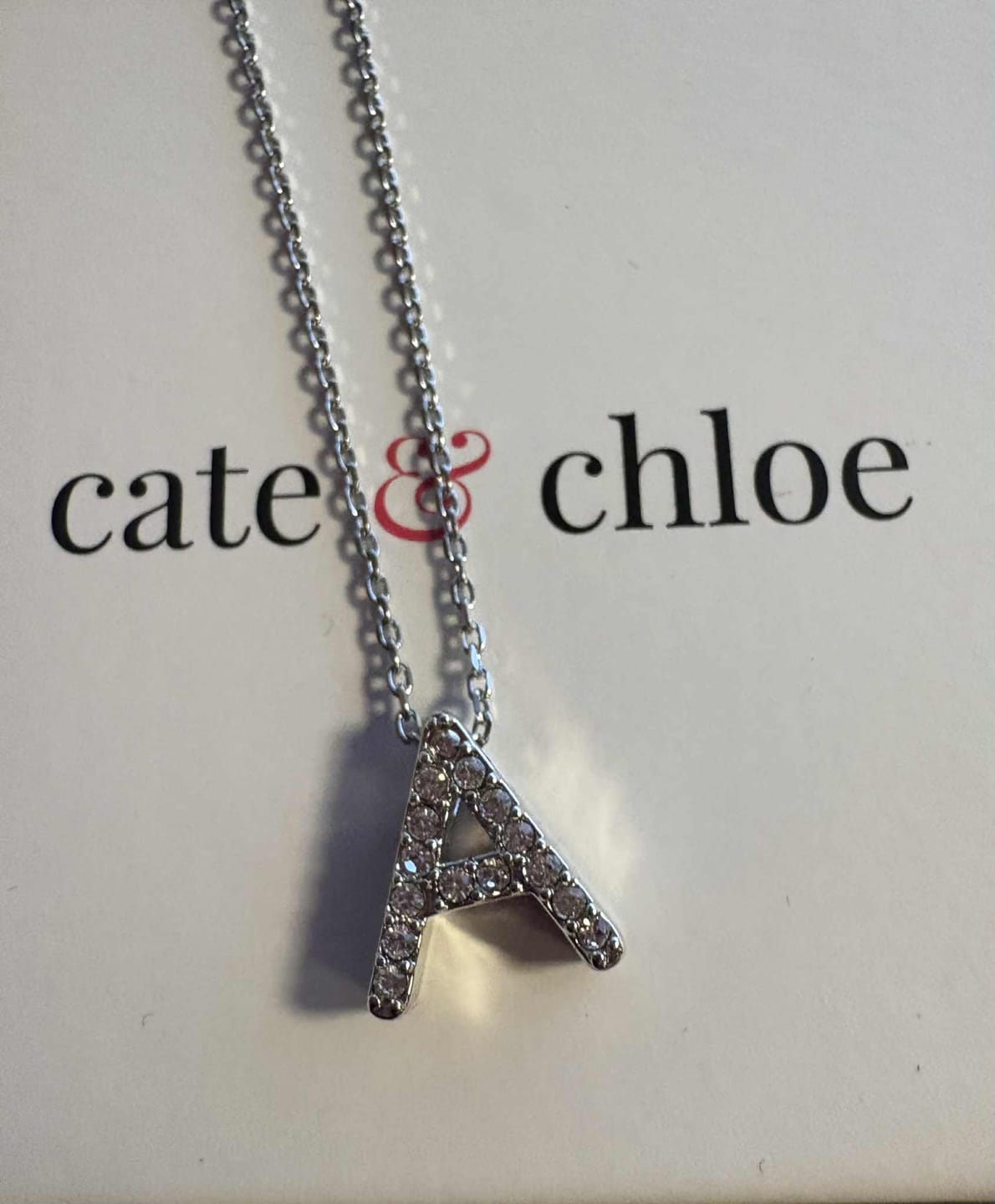 Customer photo review of Ethereal Collection 18k White Gold Plated Initial Letter Pendant Necklace with Swarovski Crystals