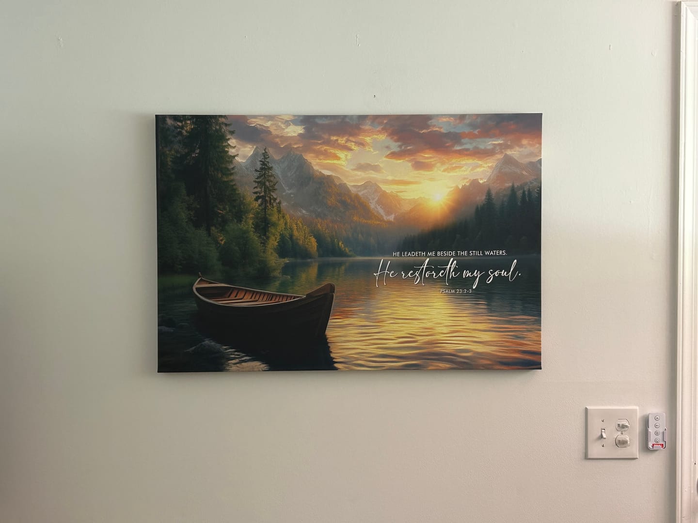 Customer photo review of He Leadeth Me Beside The Still Waters Psalm 23:2-3 Bibele Verse Wall Art Canvas