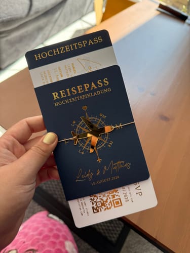 Customer photo review of Navy Blue Passport Wedding Invitation