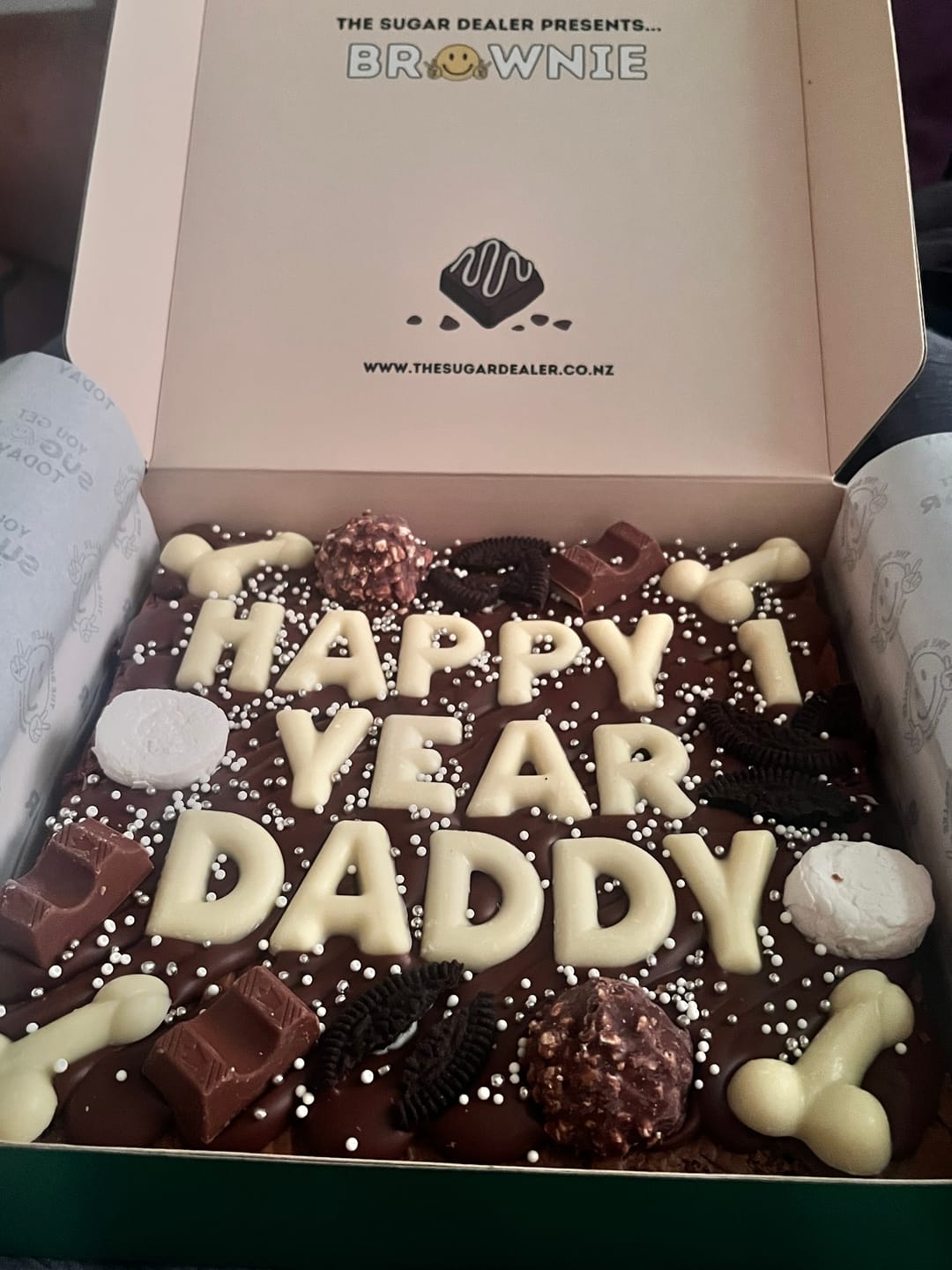Customer photo review of Custom message dick brownie