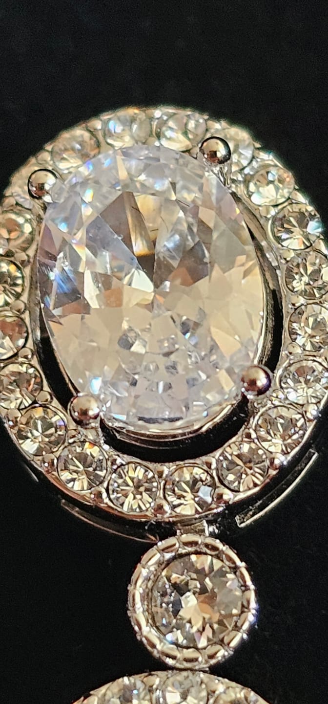 Customer photo review of Lorraine 18k White Gold Plated Dangle Earrings with Simulated Diamond Crystals