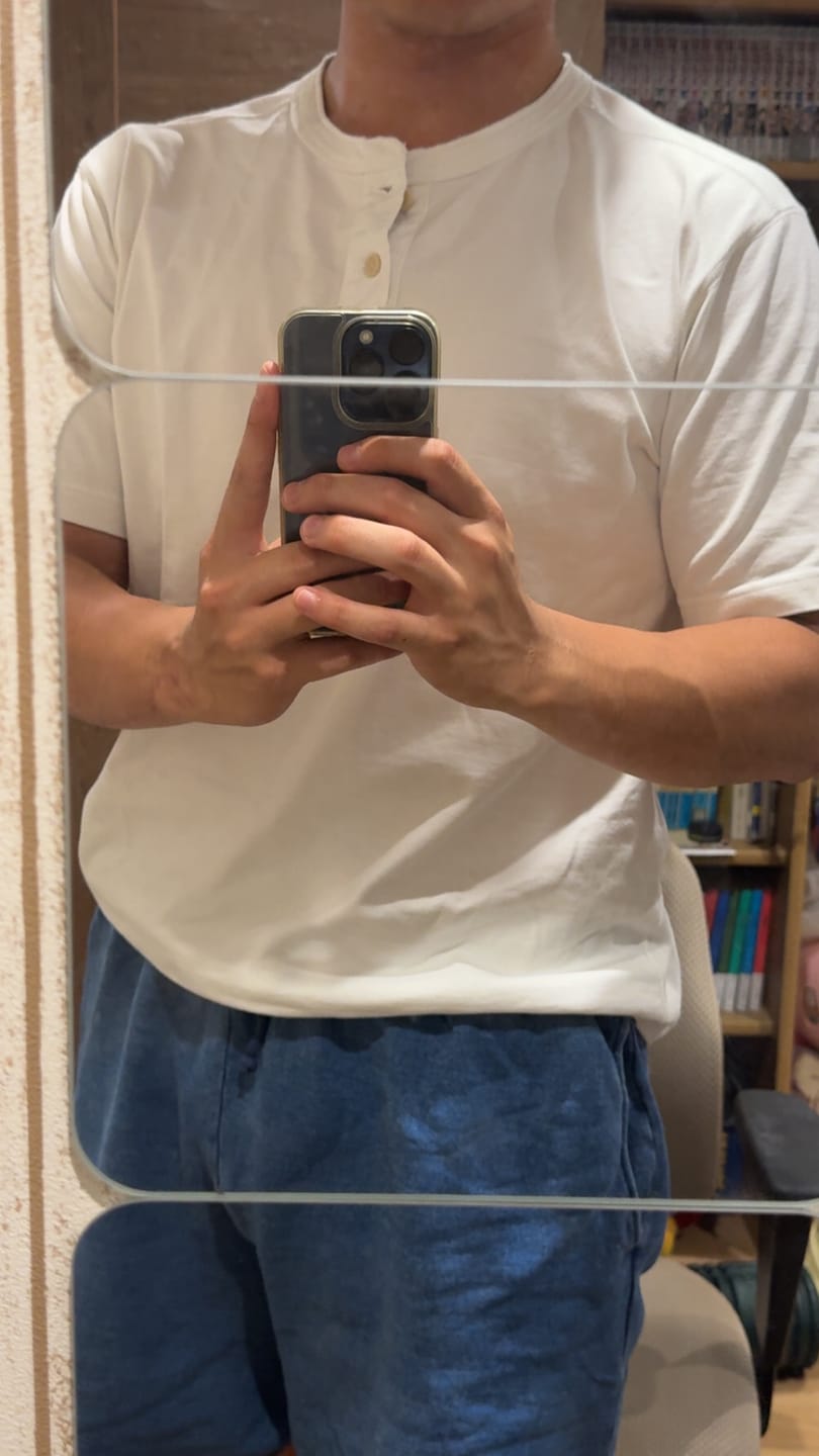 Customer photo review of 10.6 oz Cotton Short Sleeve Henley T-Shirt - White