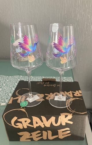 Kundenbewertung mit Foto zu Leonardo Puccini Weingläser mit UV-Druck im Kolibri Design im Set