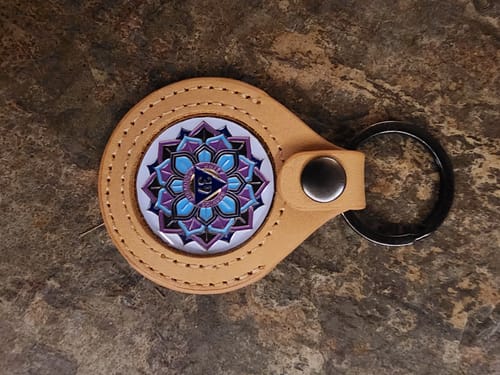 Customer photo review of Sobriety Mint Genuine Leather 34mm AA Medallion Keychain Holder - Recovery Chip/Coin/Token Holder - Tan