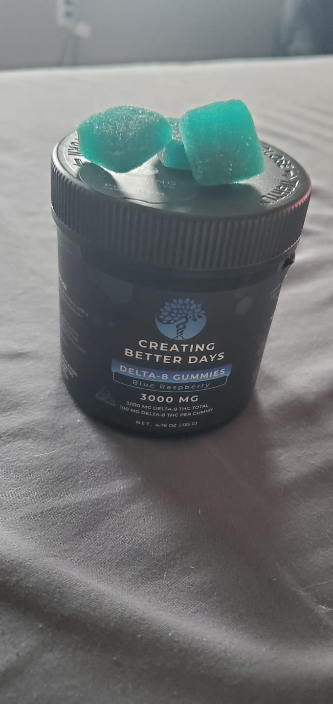 Customer photo review of 3,000mg Delta 8 Gummies Blueraspberry