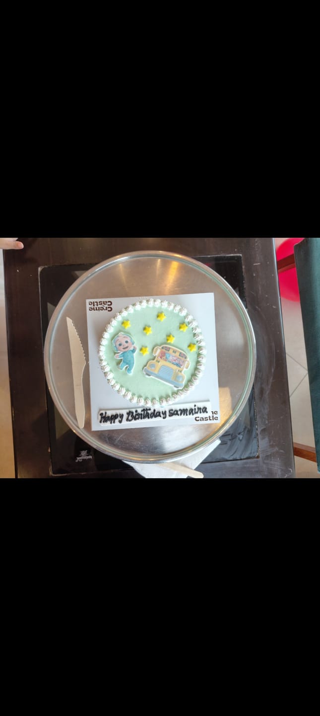 Customer photo review of Cocomelon photo cake