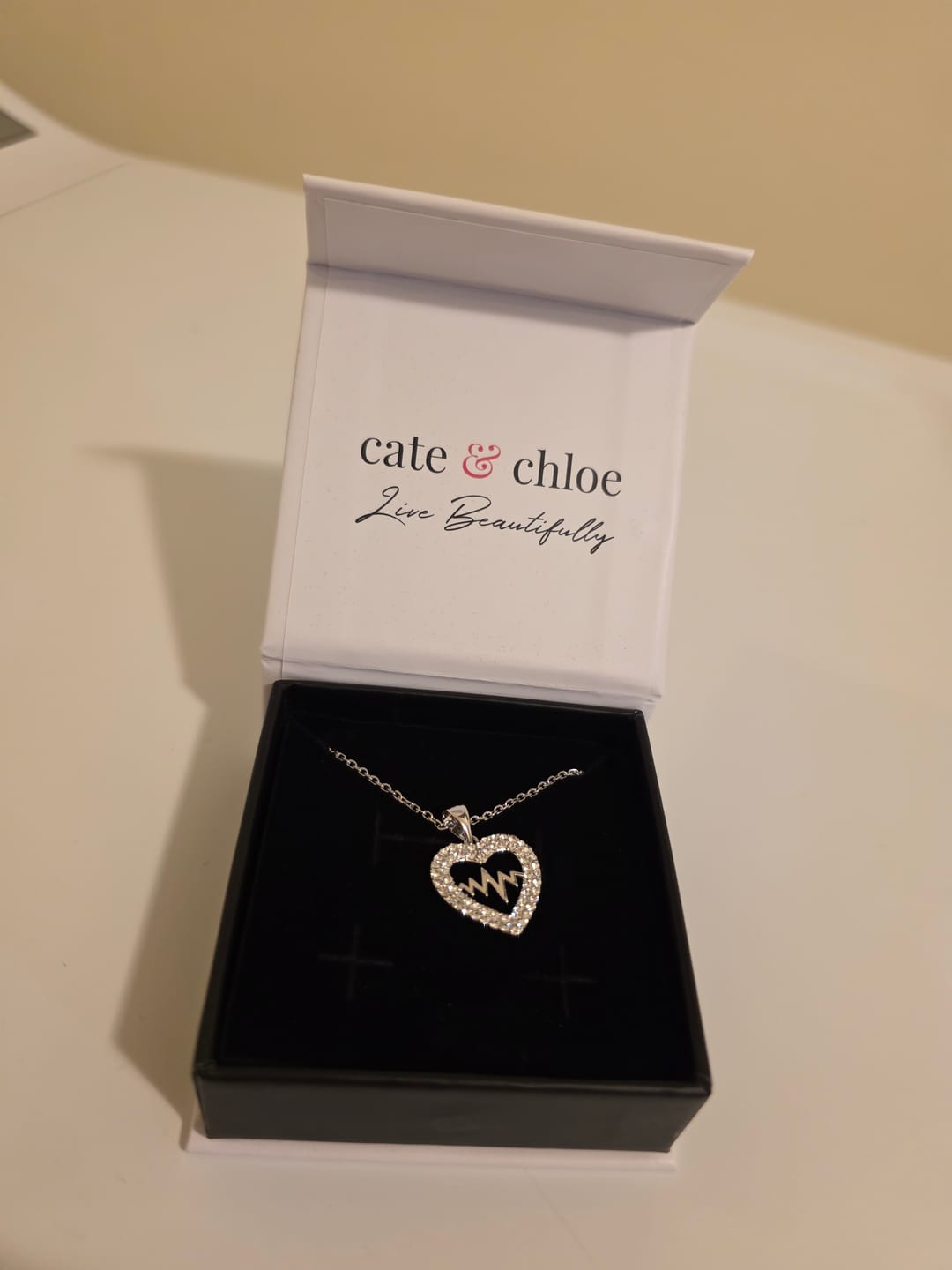 Customer photo review of Molly 18k White Gold Plated Heart Necklace with Swarovski Crystals