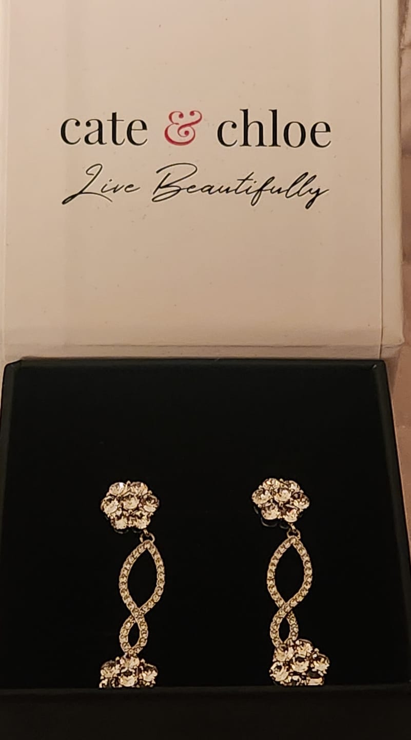 Customer photo review of Jessica 18k White Gold Plated Dangle Earrings with Swarovski Crystals