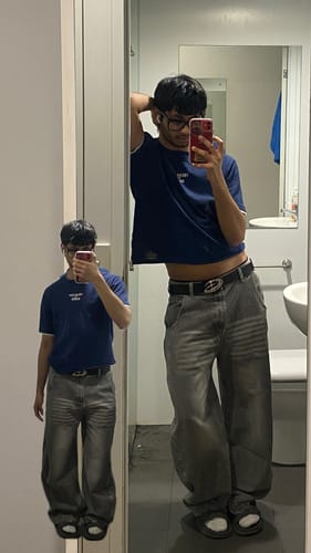 Customer photo review of INFLATION Washed Barrel Baggy Jeans