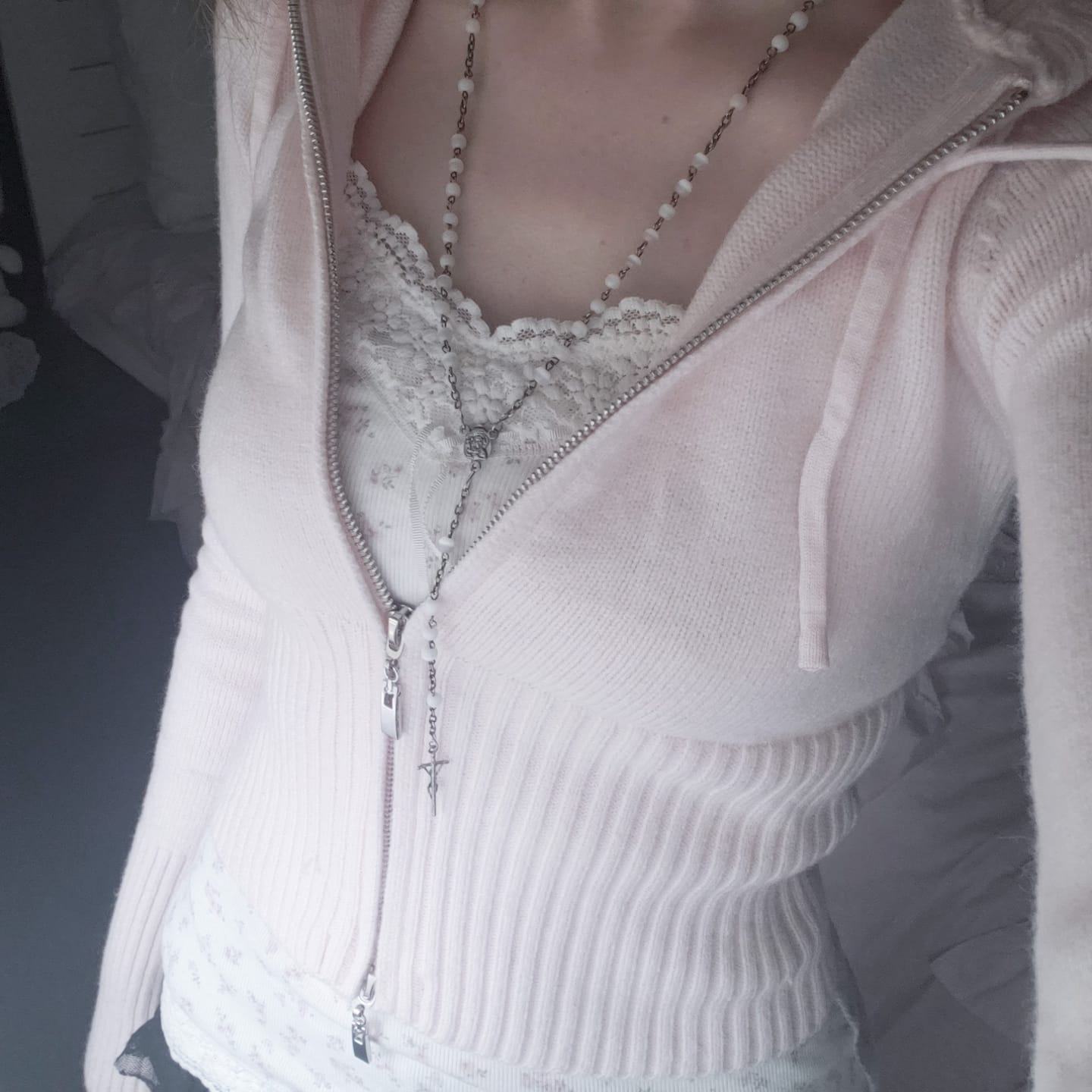 Customer photo review of That Girl Rib Knit Slim Fit Zip Up Cardigan (Baby Pink)