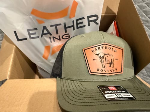Customer photo review of Richardson 112 Genuine Leather Patch Hats Laser Engraved