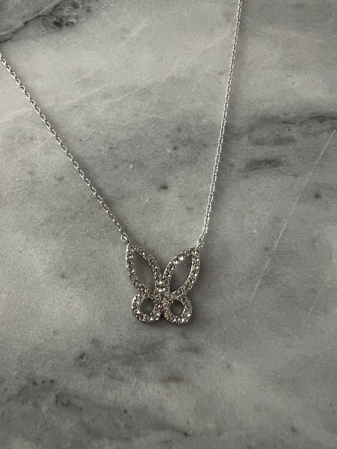 Customer photo review of Maxine 18k White Gold Plated Butterfly Necklace with Swarovski Crystals