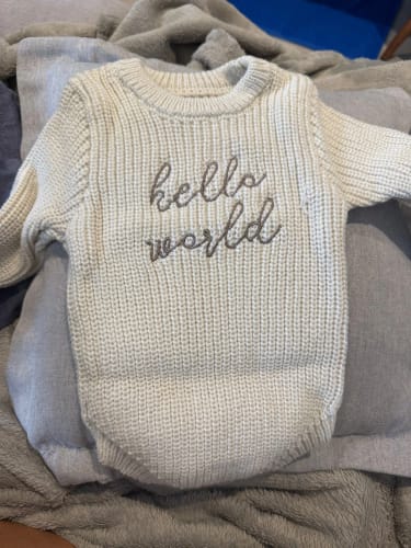 Customer photo review of Newborn Hello World Knitted Bodysuit Set